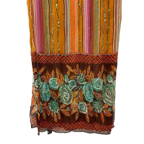 Raj 100% Silk Sequin Scarf Artistic Stripe Floral Whimsy Boho Festival Sheer - Picture 2 of 4